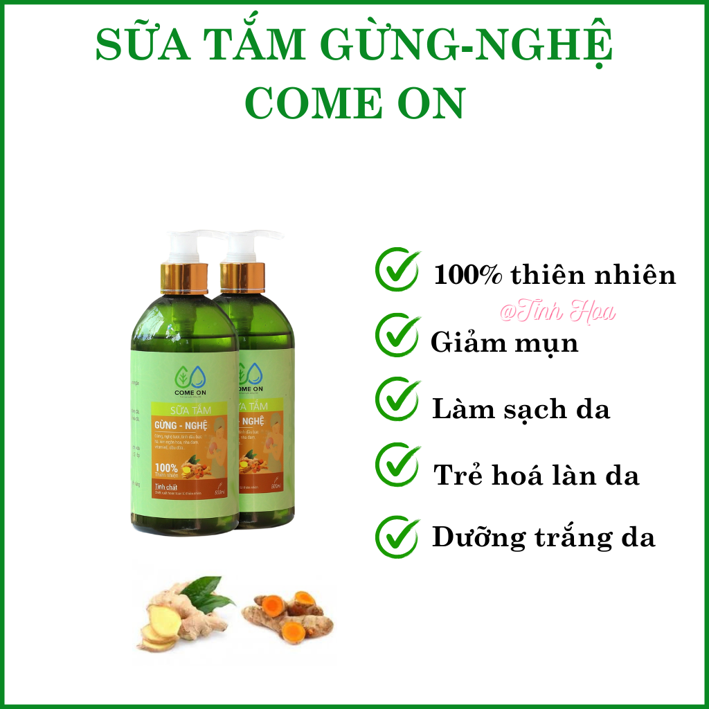 Sữa tắm gừng nghệ Come on chai 500ml sữa tắm trị mụn lưng, sữa tắm tẩy tế bào chết, sữa tắm trắng da