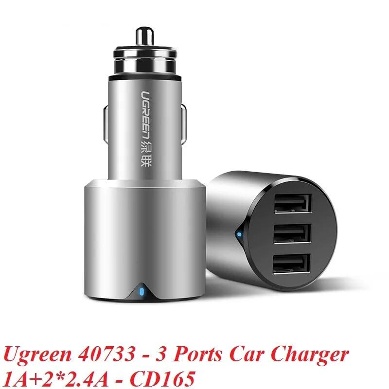 Ugreen UG40733CD165TK 29W màu Bạc Bộ sạc ô tô 3 cổng USB cao cấp - HÀNG CHÍNH HÃNG