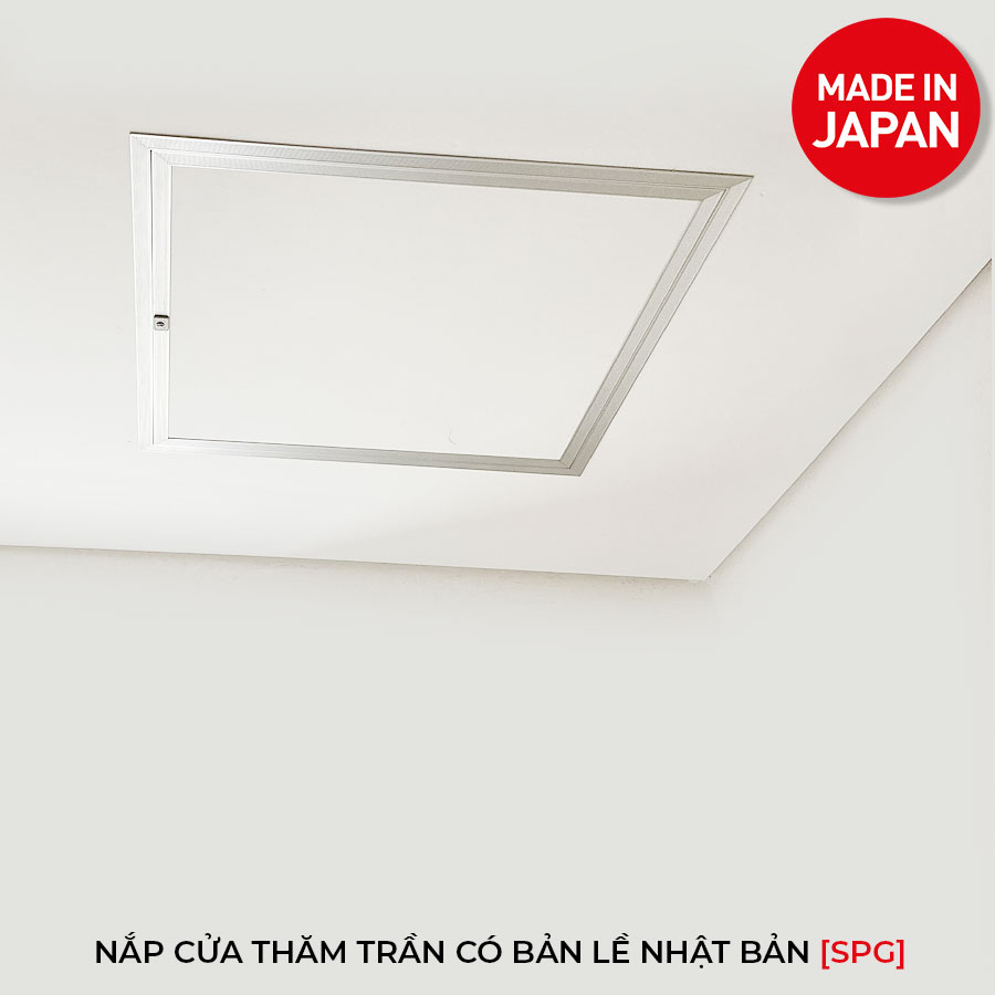 Nắp cửa thăm trần thạch cao 45x45cm SPG-68345 - Nhật Bản, Khung nhôm có bản lề mở thả xuống, sơn tĩnh điện màu Trắng.