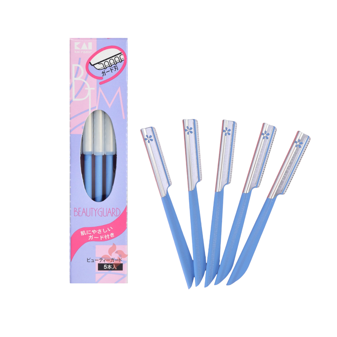 Dao Cạo Lông Mày Lưỡi Thép Có Màng Bảo Vệ Kai Kazor BTM Beauty Guar 00661 Dành Cho Nữ Set 5 cây
