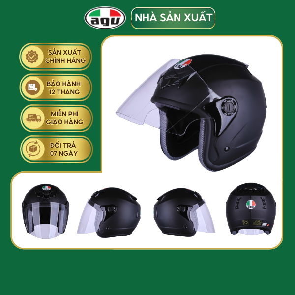 Mũ Bảo Hiểm 3/4 AGU A38 Trơn - Hàng Chính Hãng Bảo Hành 12 Tháng - Sản Phẩm Thời Trang Và Cao Cấp