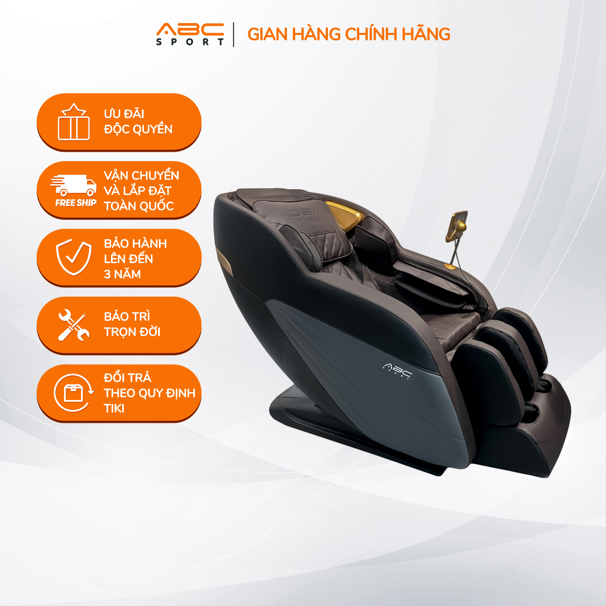 Ghế massage toàn thân ABCSport A36 hệ thống con lăn tiên tiến, nhiệt hồng ngoại, điều khiển bằng giọng nói