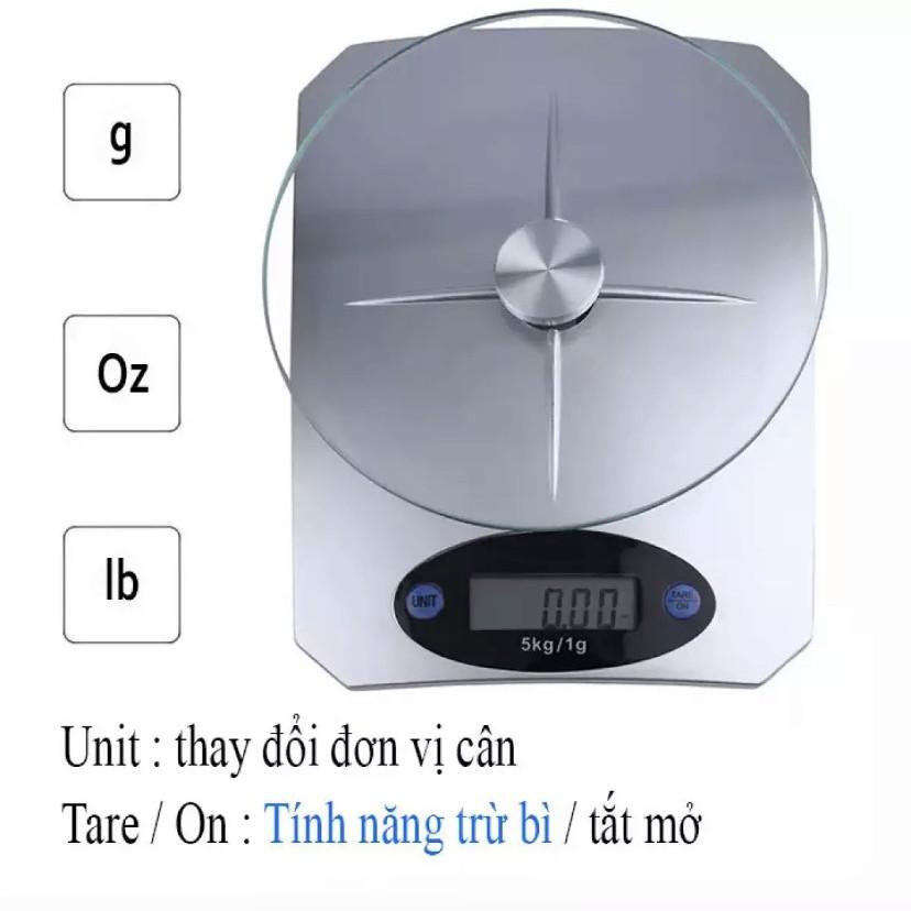 Cân Điện Tử Nhà Bếp Mini Mặt Kính Cường Lực 5kg - Cân nhà bếp để bàn.