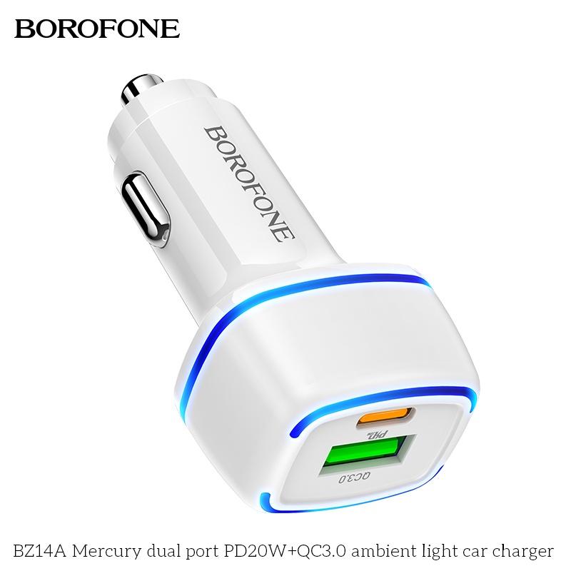 Tẩu sạc nhanh ô tô Type C BOROFONE XẢ KHO Cốc sạc nhanh ô tô 2 cổng USB - Type C - PD20W, QC3.0