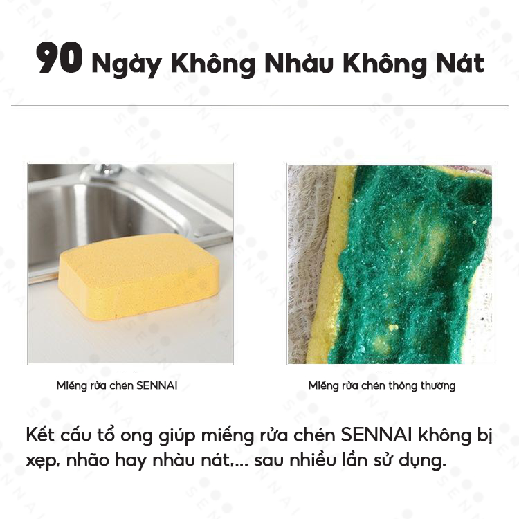 Miếng Rửa Chén Kháng Khuẩn SenNai, 90 Ngày Không Nhàu Không Nát, Êm Dịu Da Tay