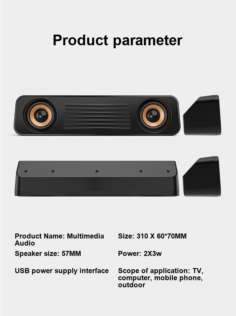 Loa máy tính Âm thanh nổi HiFi Loa siêu trầm Hỗ trợ USB Đầu cắm 3,5 mm Máy tính để bàn di động Loa dài cho TV Máy tính xách tay Máy tính xách tay Màu sắc: Đen