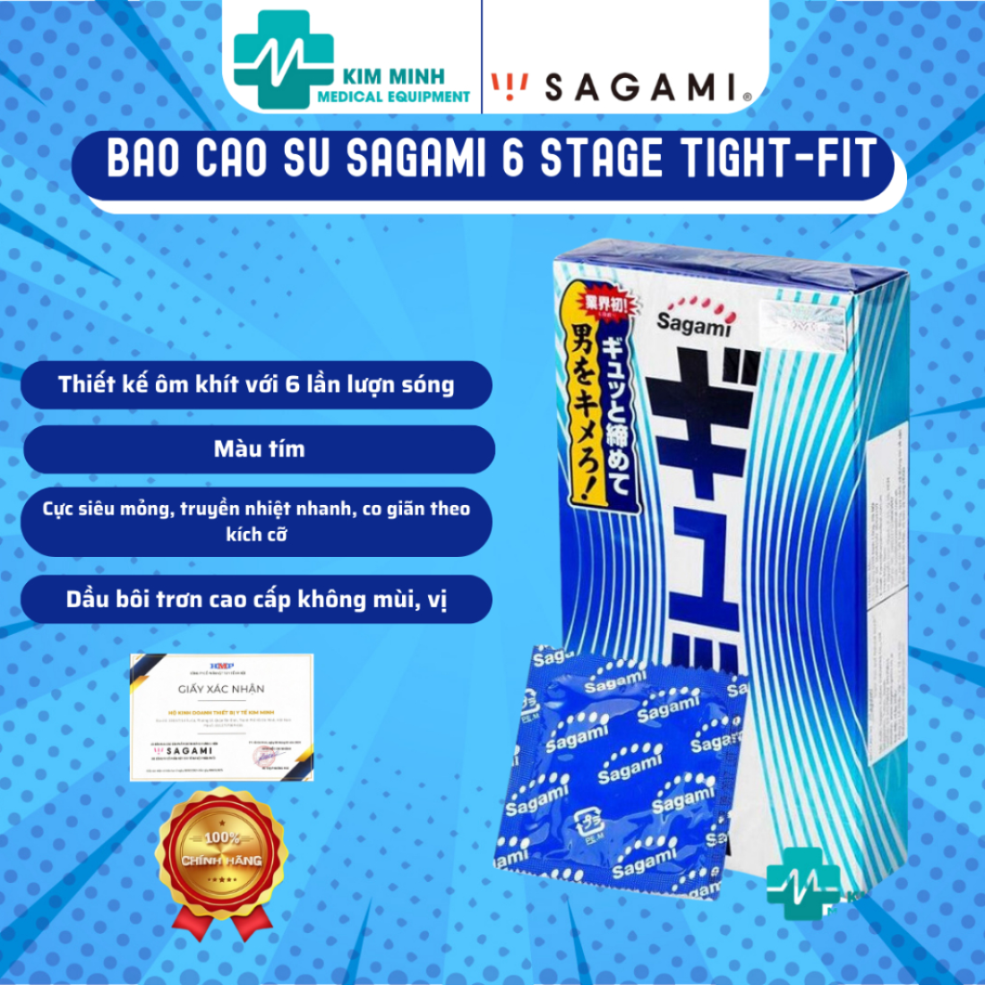 Hình ảnh Bao Cao Su Sagami 6 Stage Tight-Fit, siêu mỏng, ôm khít, có 6 đường gân sóng tăng kích thích