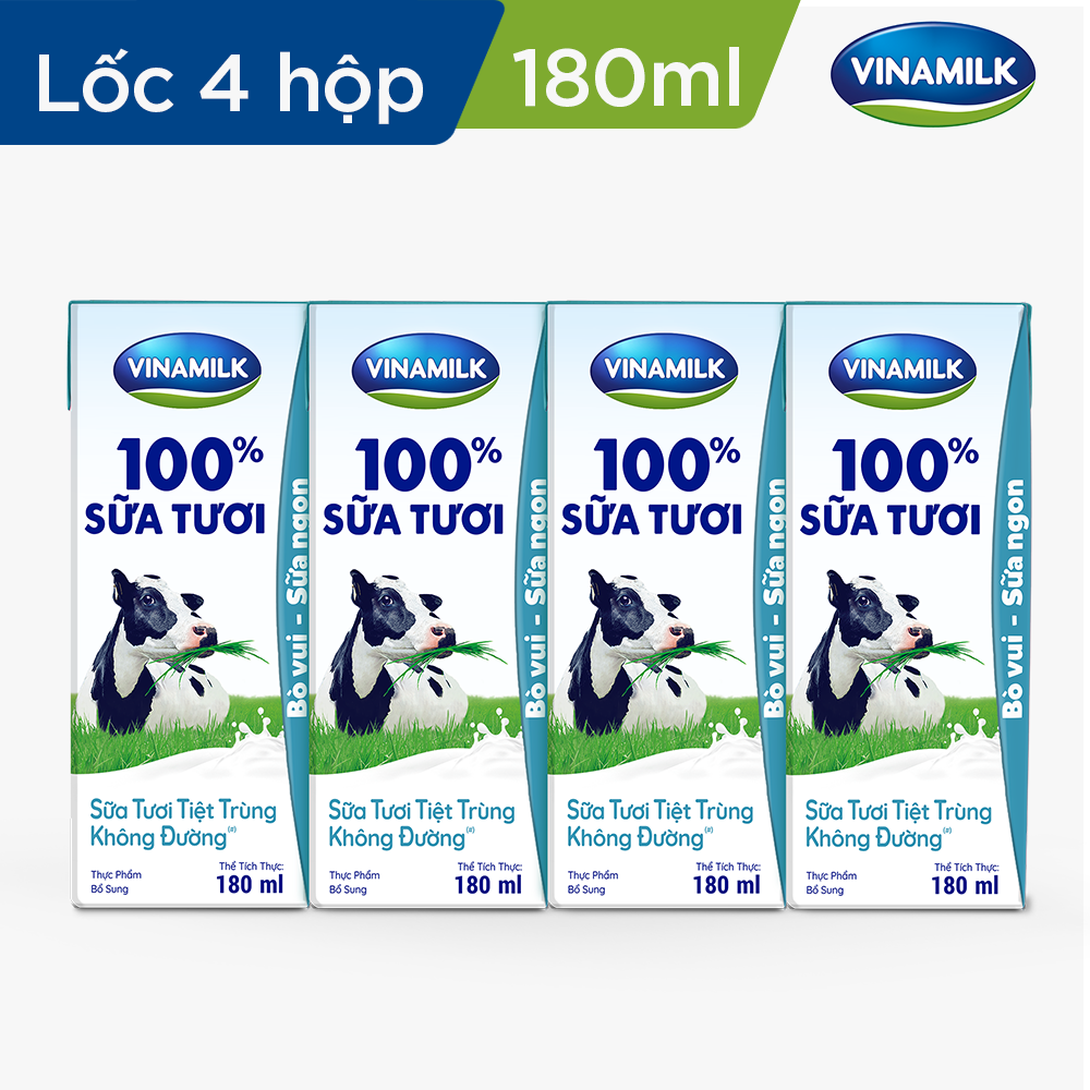 Thùng 48 Hộp Sữa Tươi Tiệt Trùng Vinamilk 100% Không Đường (180ml / Hộp)