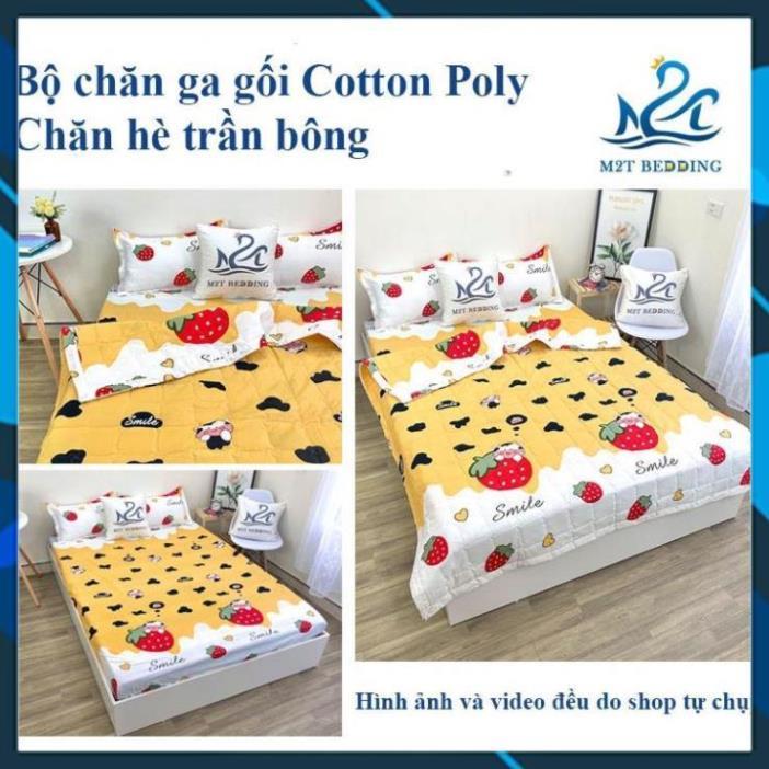 Bộ chăn ga gối hè cotton poly Bedding, chăn hè trần bông họa tiết mền đáng yêu