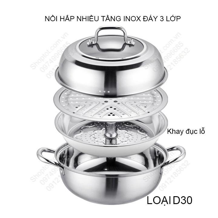 Bộ nồi hấp đa năng nhiều tầng bằng inox dùng được cho bếp từ, đáy 3 lớp dày dặn