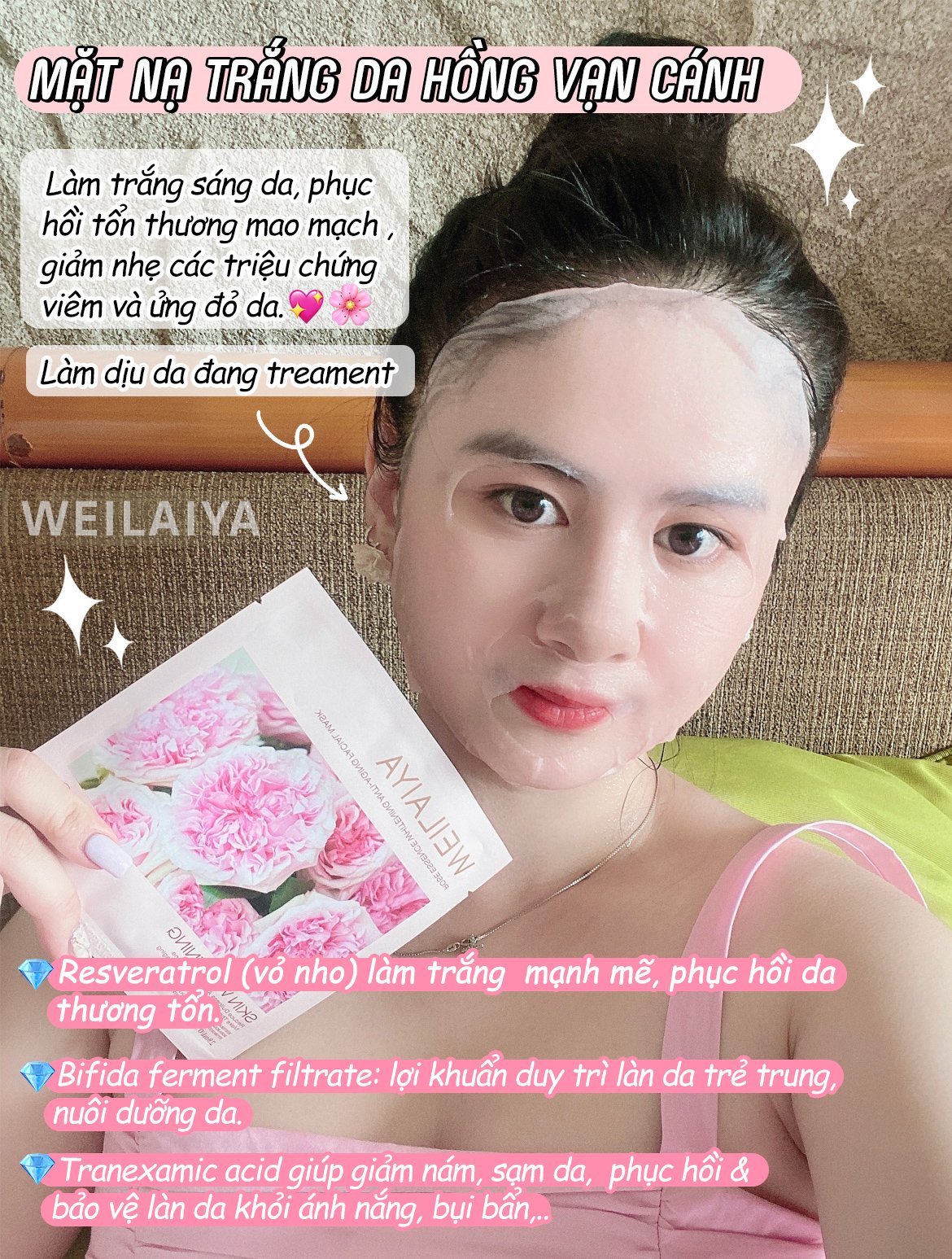 Combo 2 hộp Mặt nạ trắng da hồng vạn cánh Weilaiya (Hộp 10 miếng) - Weilaiya Rose Essence Whitening Anti-aging Facial Mask