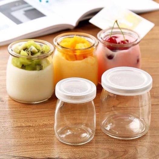 Bộ 12 Hũ Thủy Tinh Sọc Làm Sữa Chua 100ml, Hũ Lọ Yaourt, Lọ Pudding, Hủ Làm Sữa Chua, Caramen- Có Nắp Đậy- Hàng Chính Hãng MINIIN