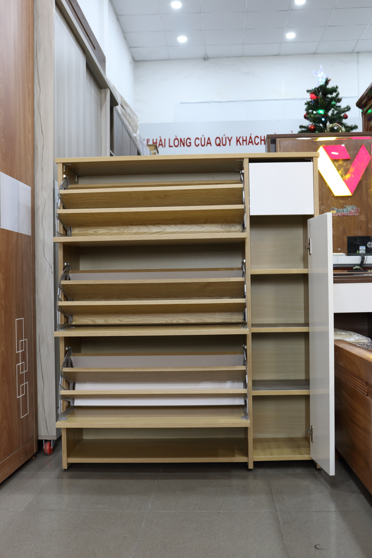 Tủ Giày Thông Minh Gỗ Mdf Melamine màu Vàng Phối Trắng