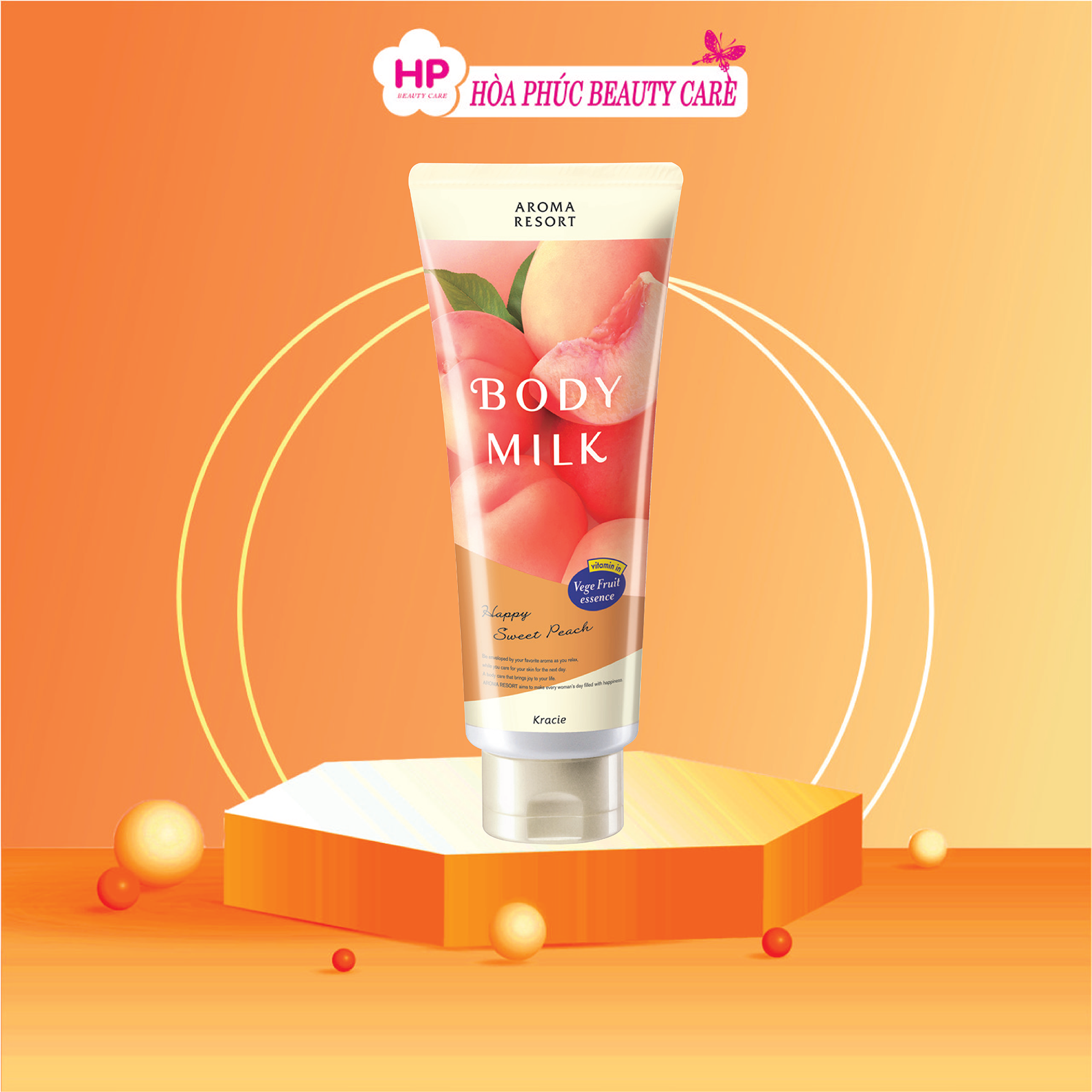 Kem Dưỡng Thể Kracie Aroma Resort Body Milk Happy Sweet Peach Dưỡng Ẩm Da Hương Quả Đào 200g