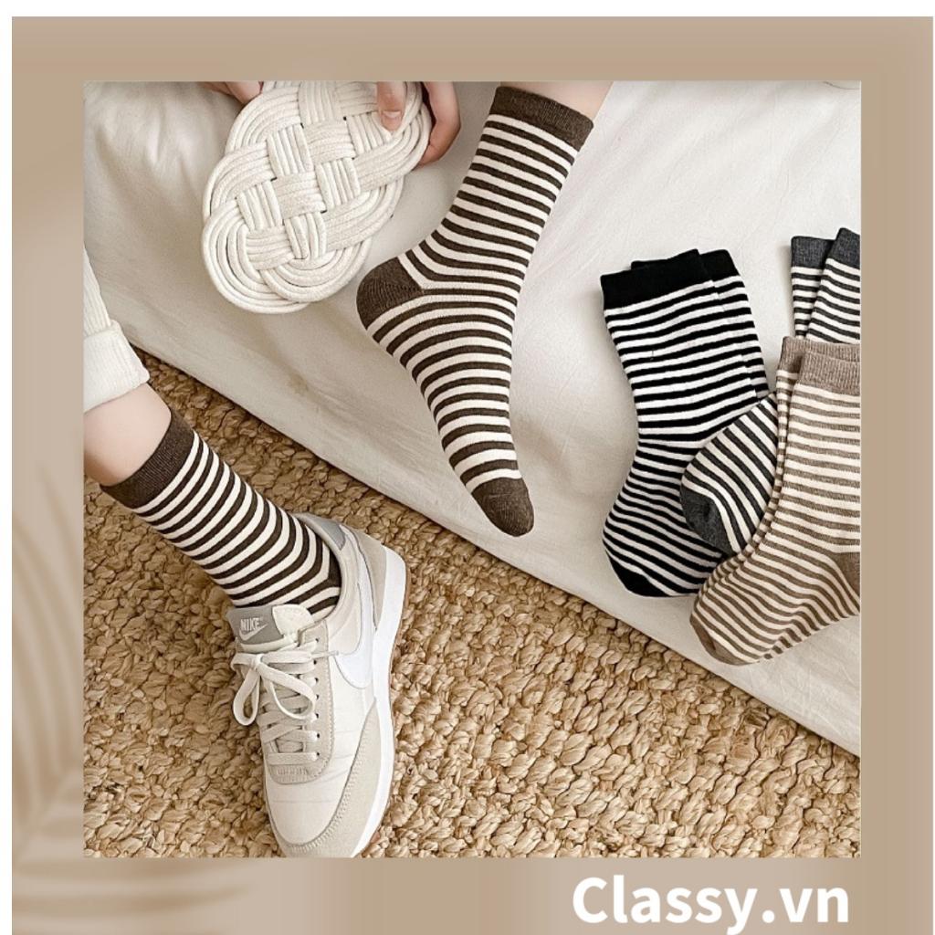 Tất cổ cao Classy, vớ cổ cao sọc nhỏ nhiều màu cho bạn lựa chọn G1348