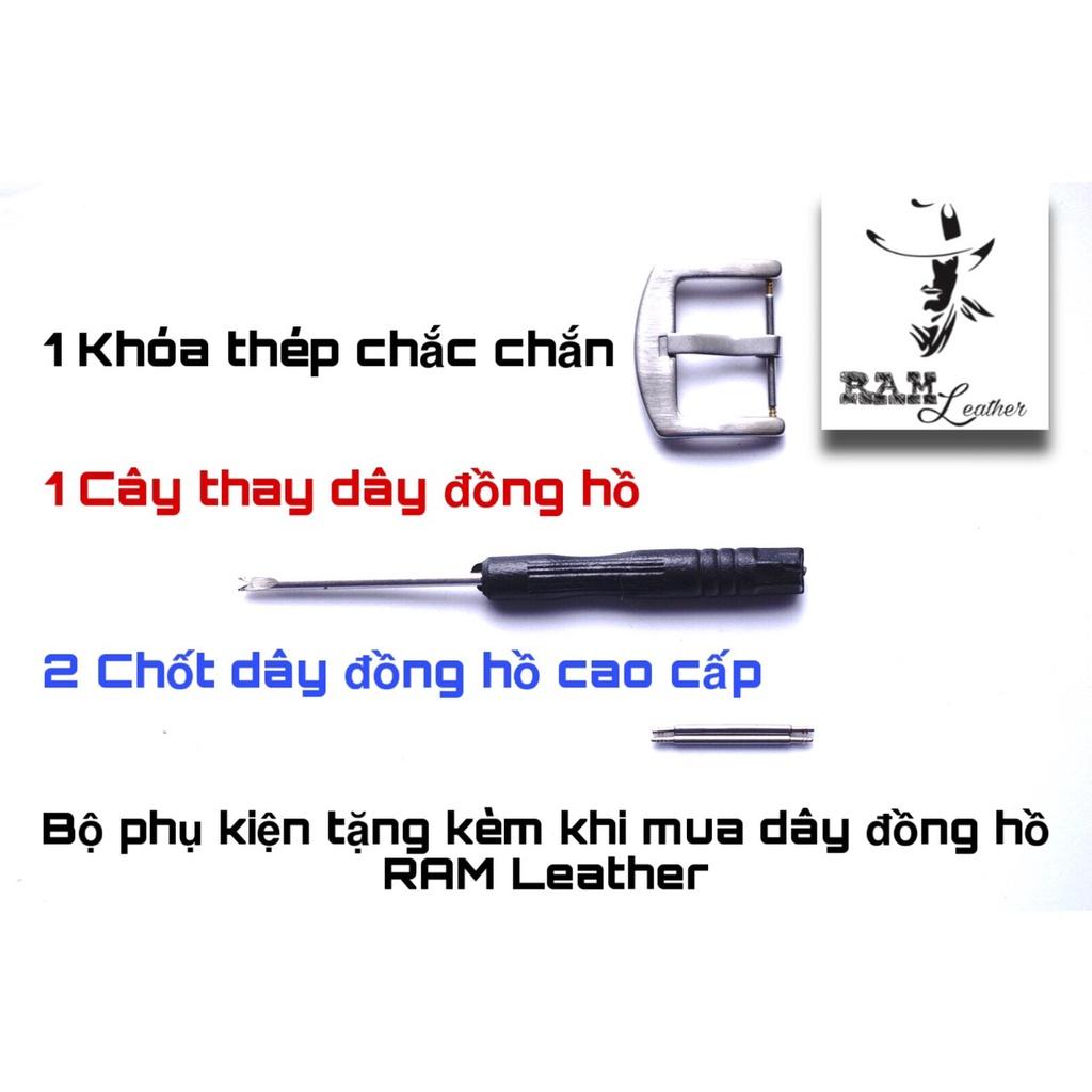 Dây đồng hồ da bò lộn nâu đậm RAM classic 1960 - tặng khóa chốt và cây thay dây