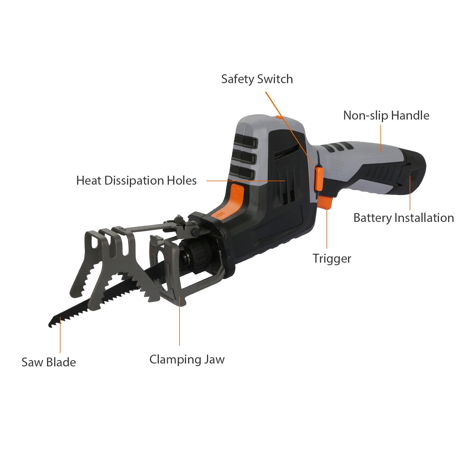 12V Cordless Reciprocating Saw 2500RPM Handheld Electric Saw with 1.5Ah Battery Fast Charger Wood Cutting Saw Blade Branches Sawing Woodworking Power Tool