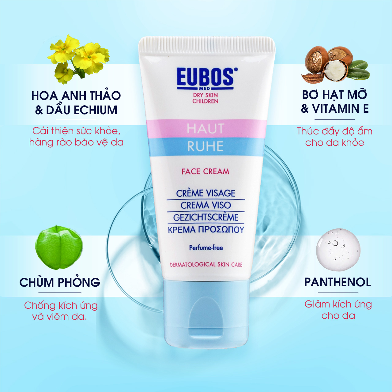 [DATE 04/2024] Kem Dưỡng Ẩm Da Mặt Ngăn Ngừa Da Khô Cơ Địa Cho Bé EUBOS BABY HAUT RUHE FACE CREAM 30ml (Đức)