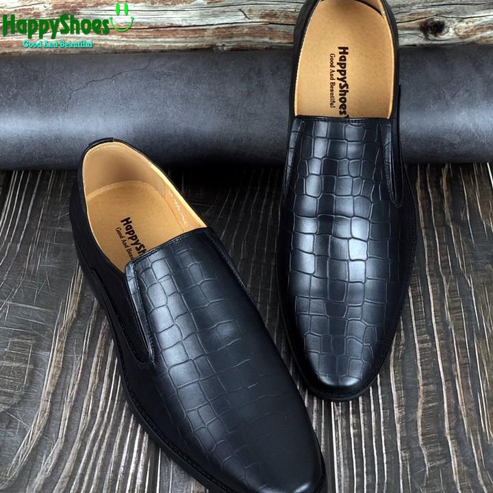 Giày Lười Nam Công Sở Happyshoes Da Bò Thật Dập Vân Cá Sấu - HS83 đen