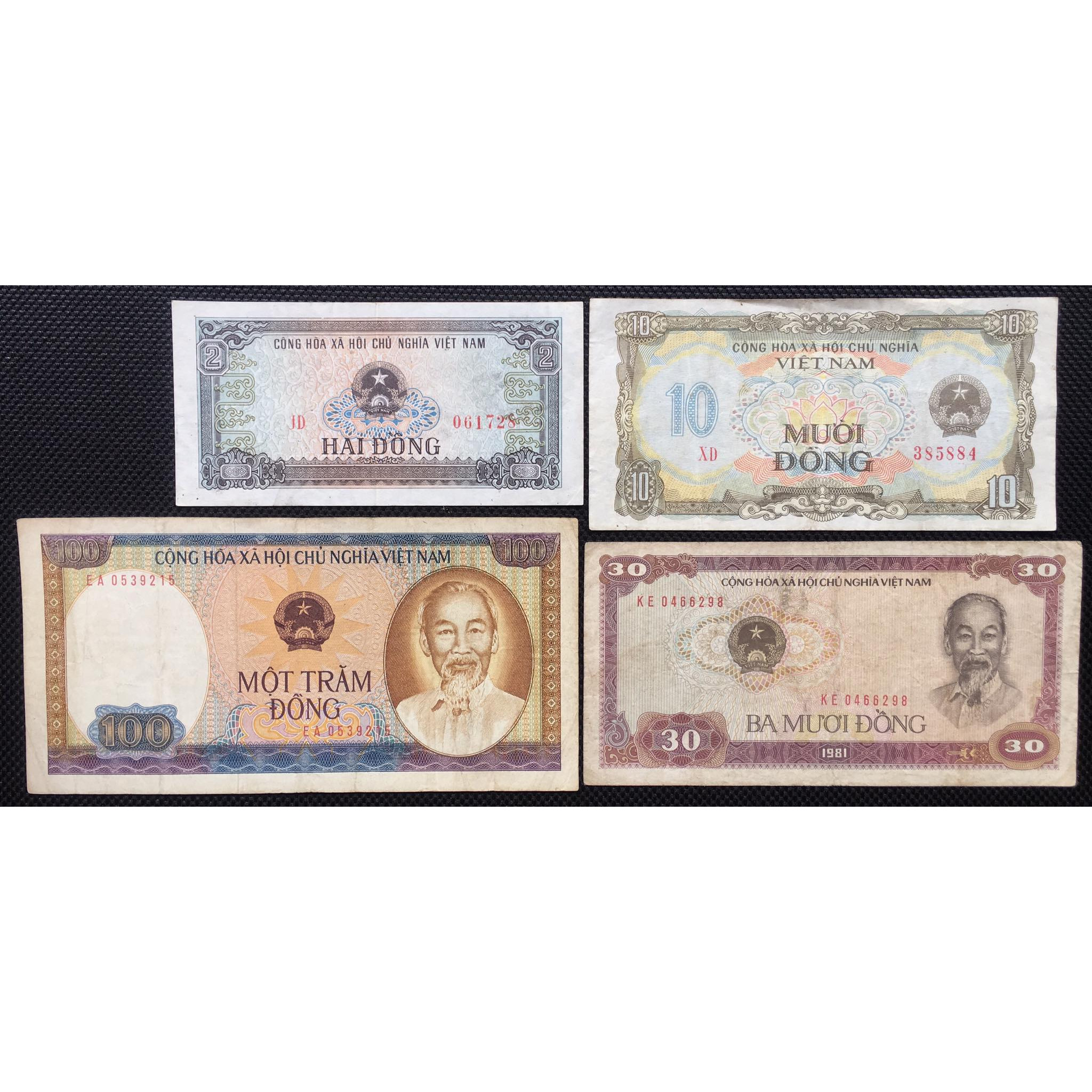 Đủ bộ tiền Việt Nam bao cáp 1980 - 1981. 4 tờ sưu tầm