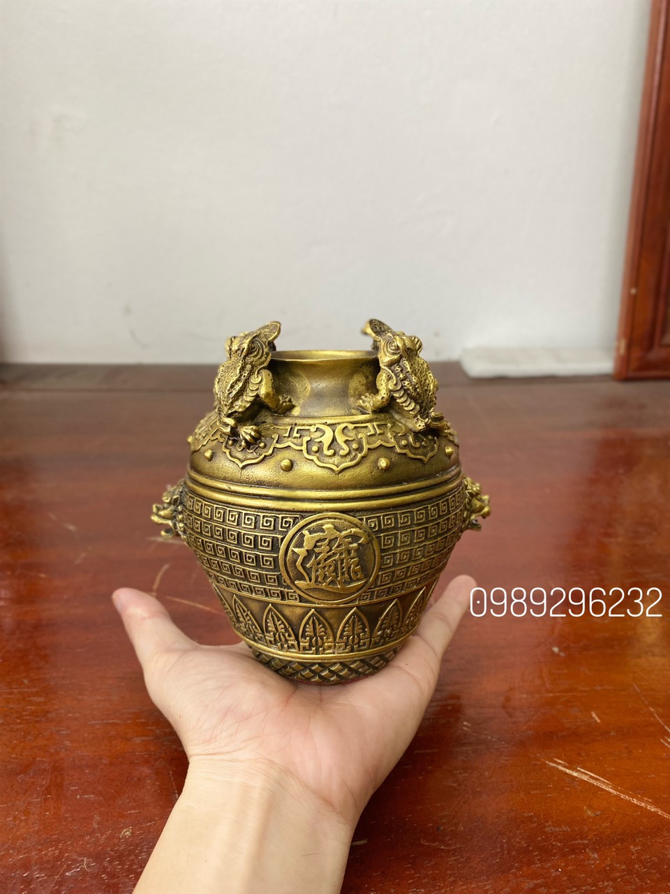 Hũ Cóc Thiềm Thừ Chiêu Tài Lộc bằng đồng vàng cao 15cm - Hũ cóc tụ bảo