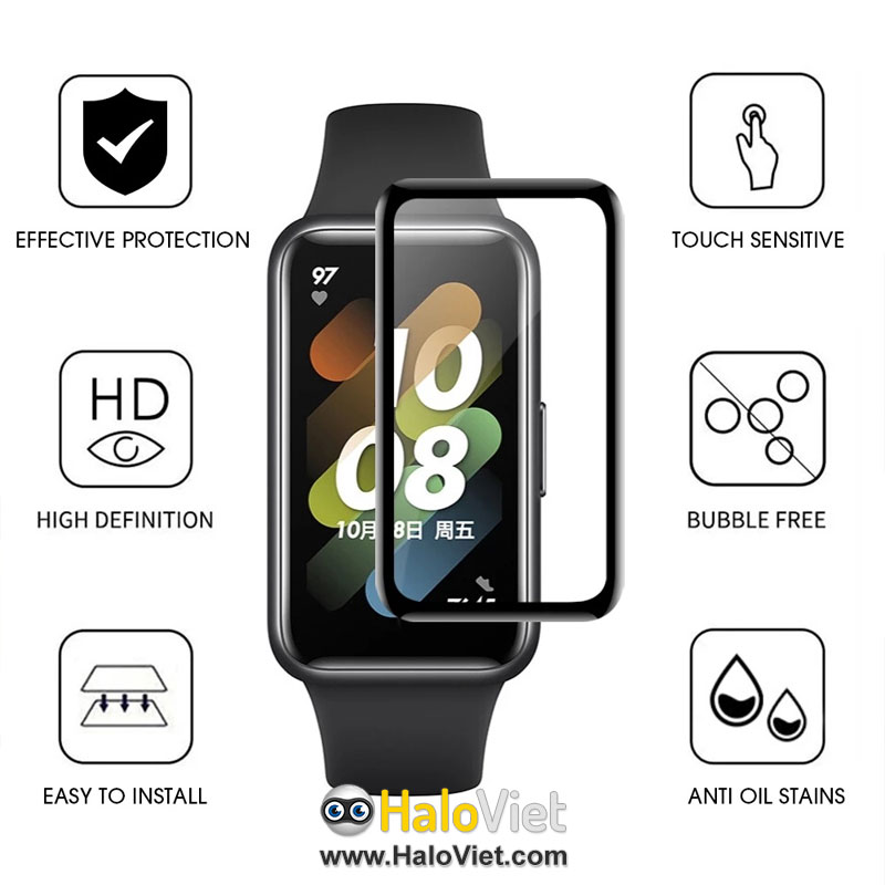 Miếng dán cường lực 3D dẻo Full viền - Dán Full màn hình cho vòng đeo tay thông minh Huawei Band 6 / 7, Honor Band 6 / 7 chất lượng cao