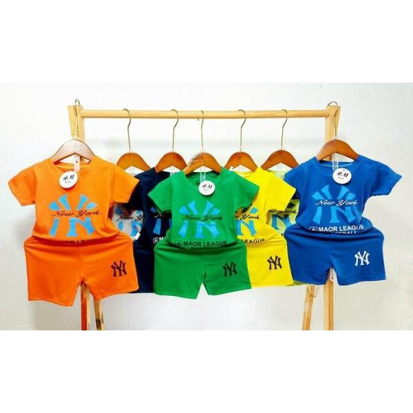 Bộ Quần Áo Cộc Tay In N Y Cho Bé Trai Chất Cotton