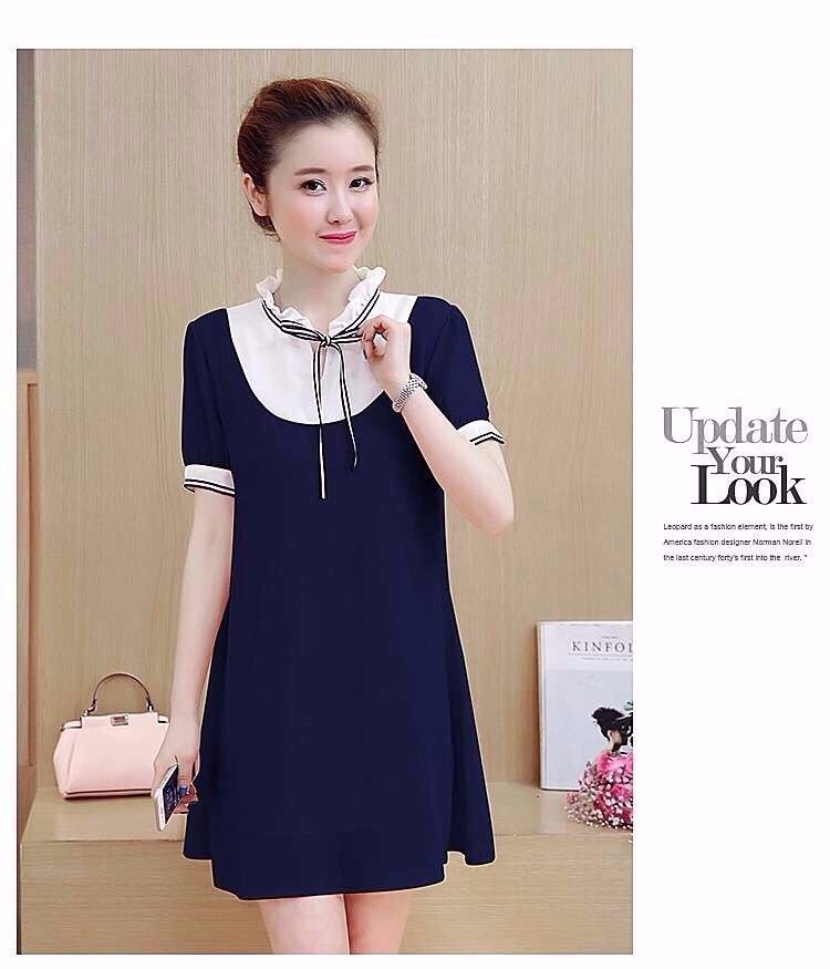Đầm Bầu Suông Nơ Cổ Sọc TD31