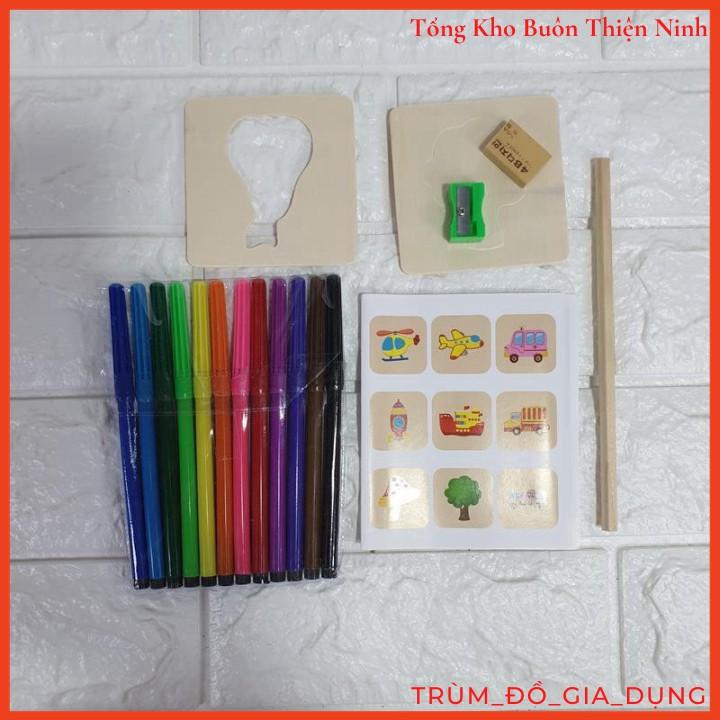 Bộ khuôn vẽ tranh và tô màu bằng gỗ cho bé