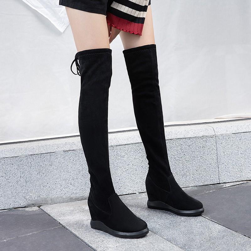 2021 Người Phụ Nữ Mới Giày Thun Plus Nhung Phẳng Giày Nữ Stovepipe Cao Ống Đựng Giày Nữ Giày Nữ Đầu Gối Giày Zapatillas Mujer