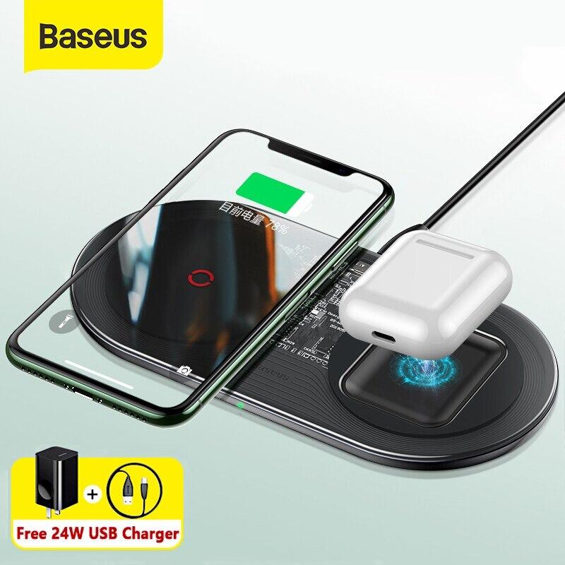 Baseus -BaseusMall VN Bộ đế sạc nhanh không dây 2 trong 1 Baseus Simple Wireless Charger Turbo Edition (Hàng chính hãng