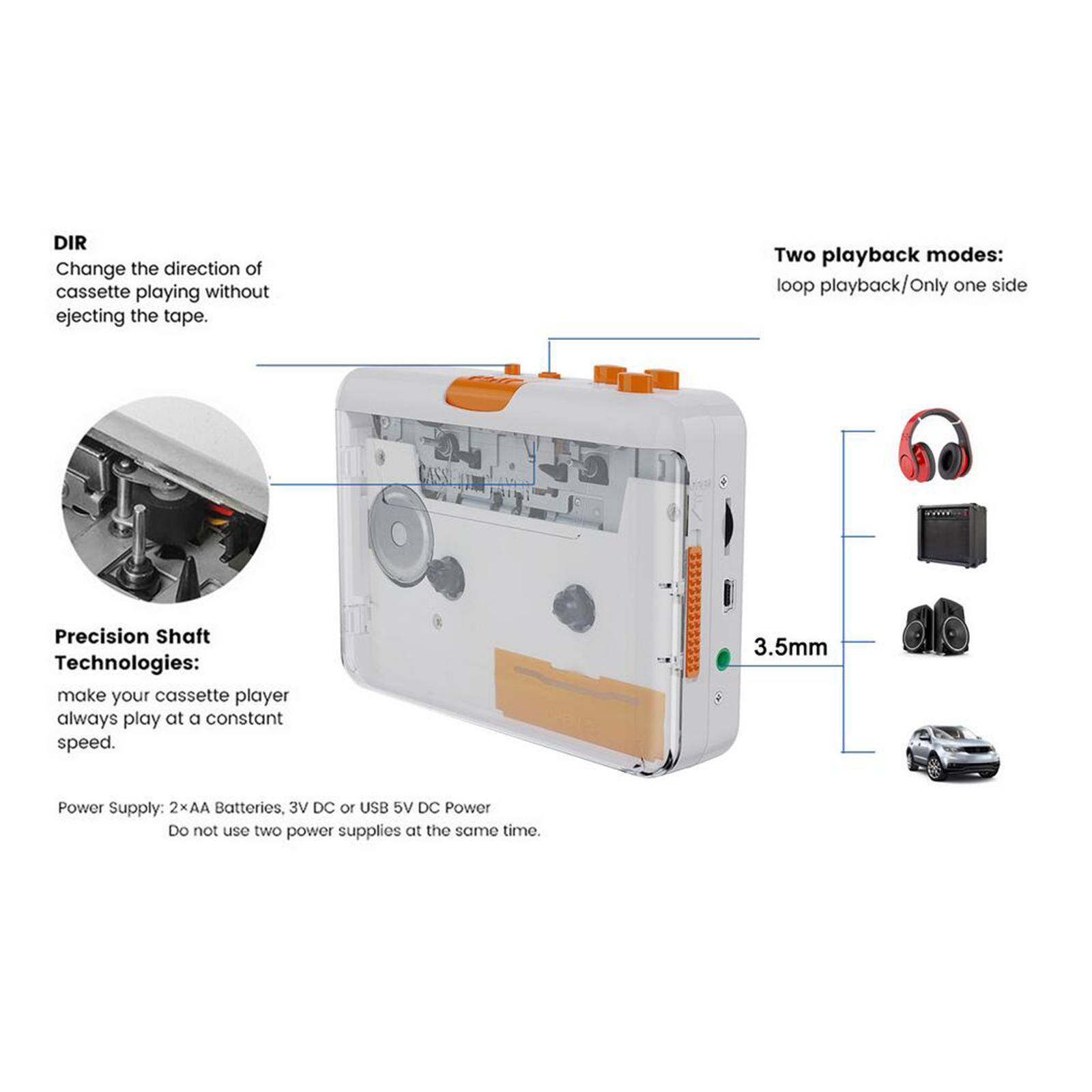 USB Cassette Tape to MP3 Converter, Cassette Player, Portable with USB Cable Convert Walkman for Laptop Vacation, Personal Computers for