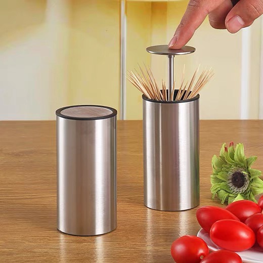 Lọ Đựng Tăm Cao Cấp Inox 304 Thông Minh Có Nút Bấm Tự Động