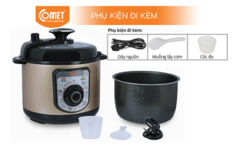 Nồi áp suất điện nắp rời 5L Comet CM6160 (GIAO MÀU NGẪU NHIÊN) - Hàng chính hãng