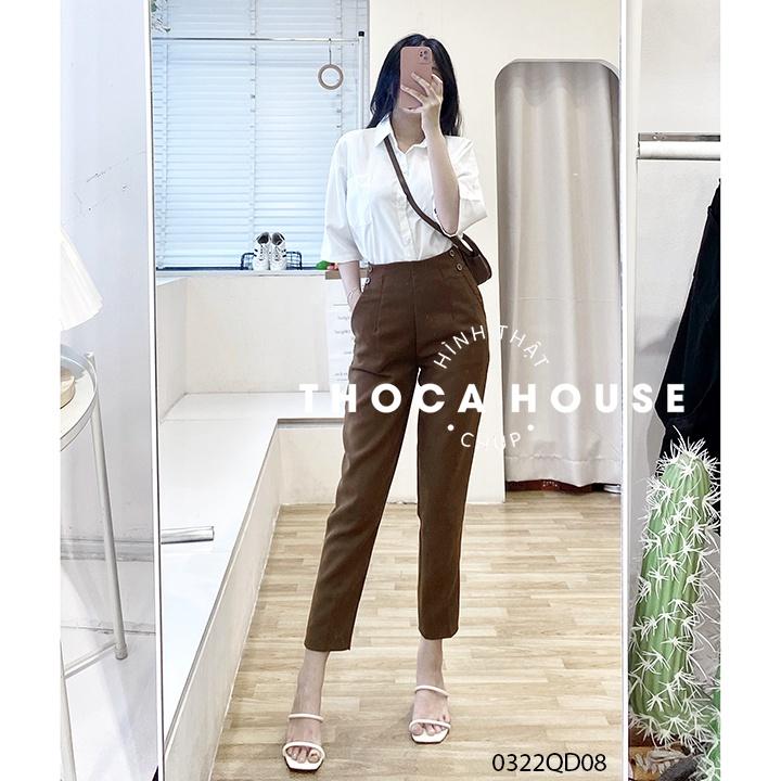 Quần baggy tây công sở trơn nút kiểu nâu, đen THOCA HOUSE thanh lịch, sang trọng tôn dáng