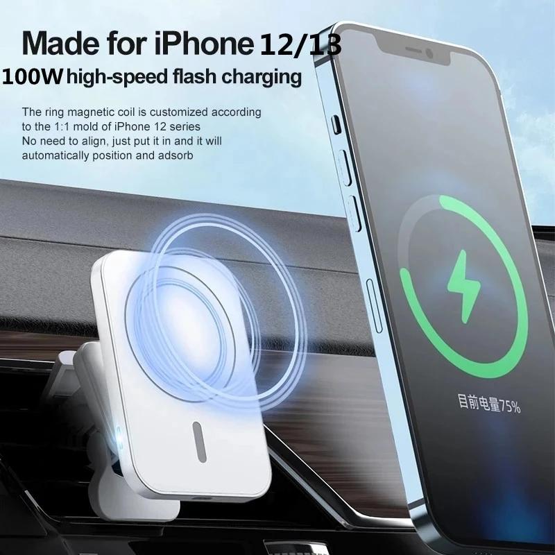 Bộ sạc không dây từ tính 100W xe cho iPhone 13 12 14 Pro Max Fast Wireless Sạc sạc sạc điện thoại thông hơi Air
