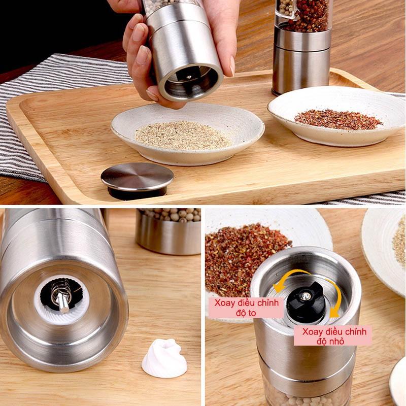 LỌ ĐỰNG VÀ XAY HẠT TIÊU ĐA NĂNG 2 ĐẦU INOX 304