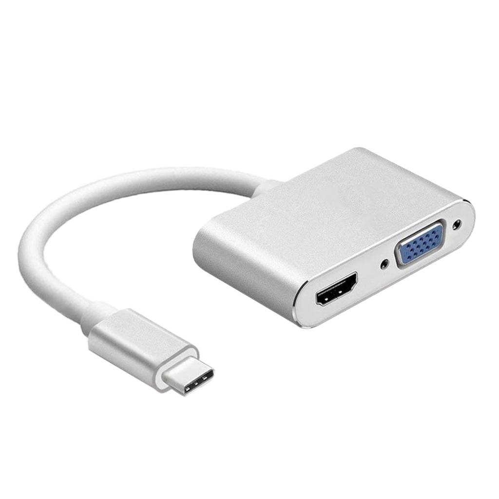 2 In 1 USB Type-C To HDMI 4K VGA Adapter For MacBook Projector HDTV Silver