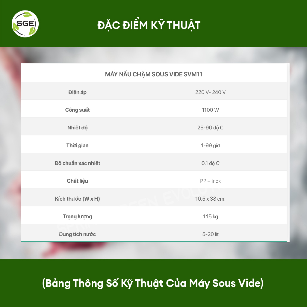 Máy Nấu Chậm Sous Vide SVM11. Kiểm Soát Thời Gian Và Nhiệt Độ Chuẩn Xác. Hàng Nhập Khẩu Chính Hãng SGE Thái Lan