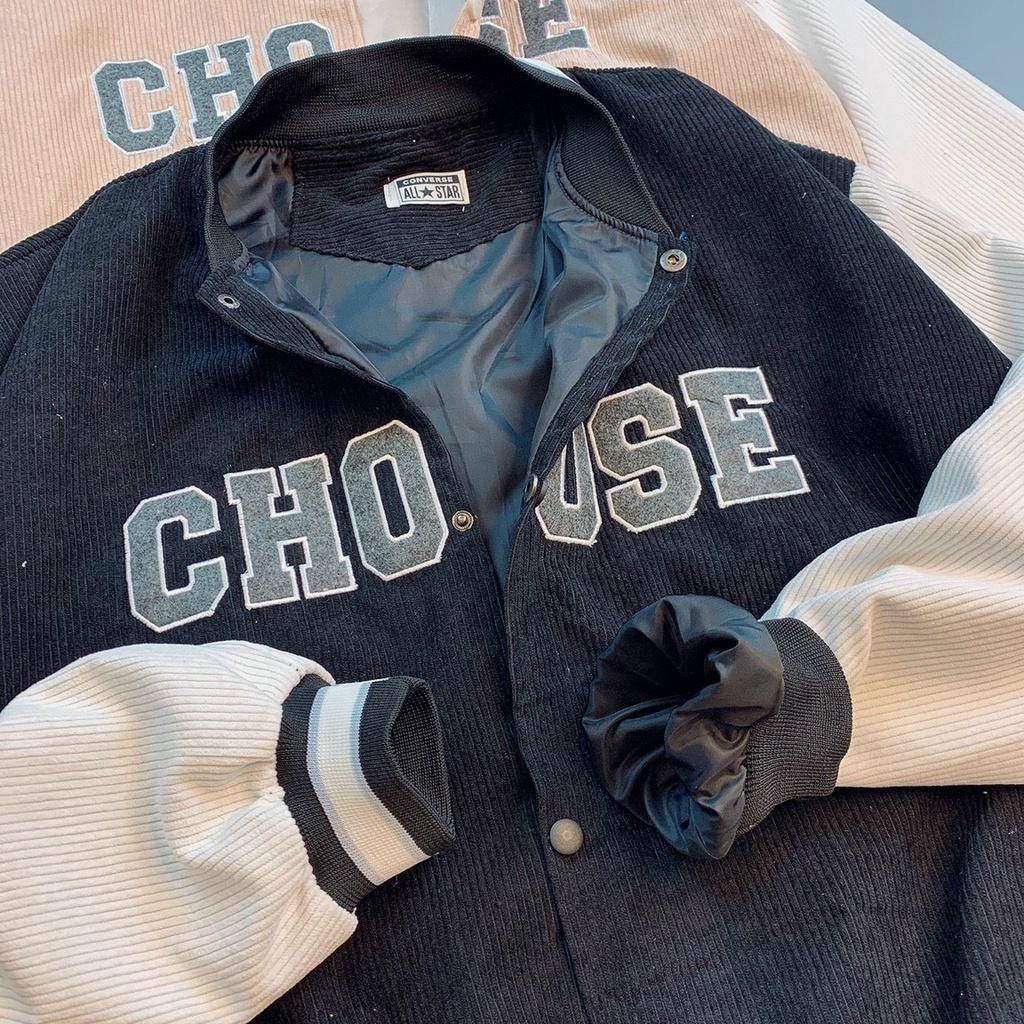 Áo Khoác Bomber Nhung Tăm Choose 2 LớpÁo Khoác Unisex Nhung Gân 2 Lớp Logo Thêu
