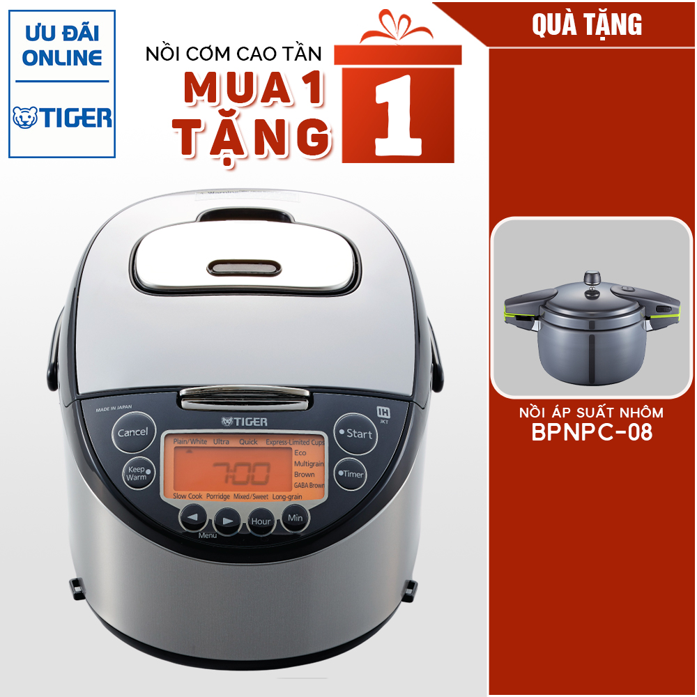MUA 1 TẶNG 1 Nồi cơm điện tử cao tần Tiger 2 trong 1 JKT-D18V NHẬN 1 NỒI ÁP SUẤT POONGNYUN BPNPC-08 - Hàng chính hãng