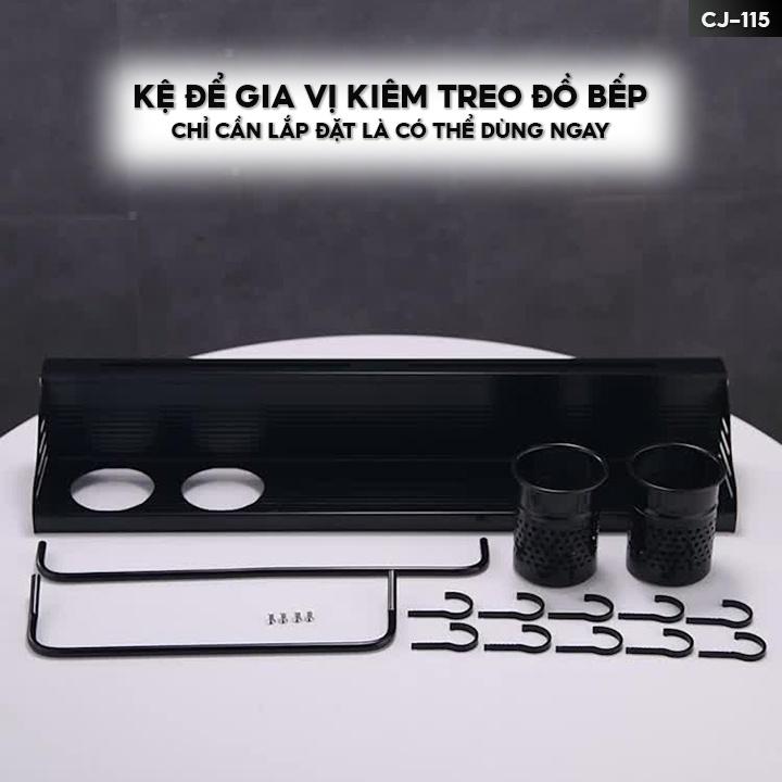 Kệ Treo Bếp Giá Để Gia Vị Và Treo Muôi Kèm Theo Hộc Gim Đũa Tiện Lợi Màu Sơn Đen Tĩnh Điện CJ-115