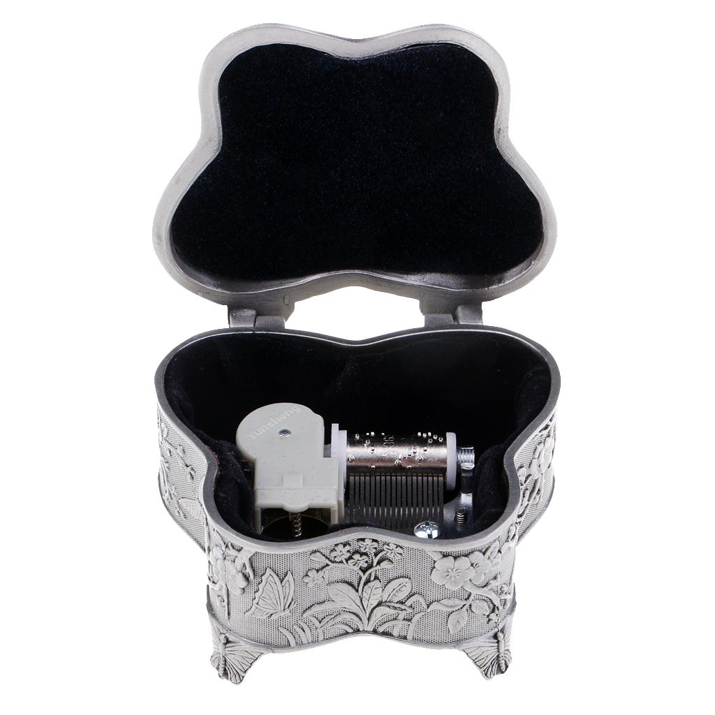 Embossed Antique Wing Up Music Boxes Butterfly Shaped Alloy Music Box Crafts