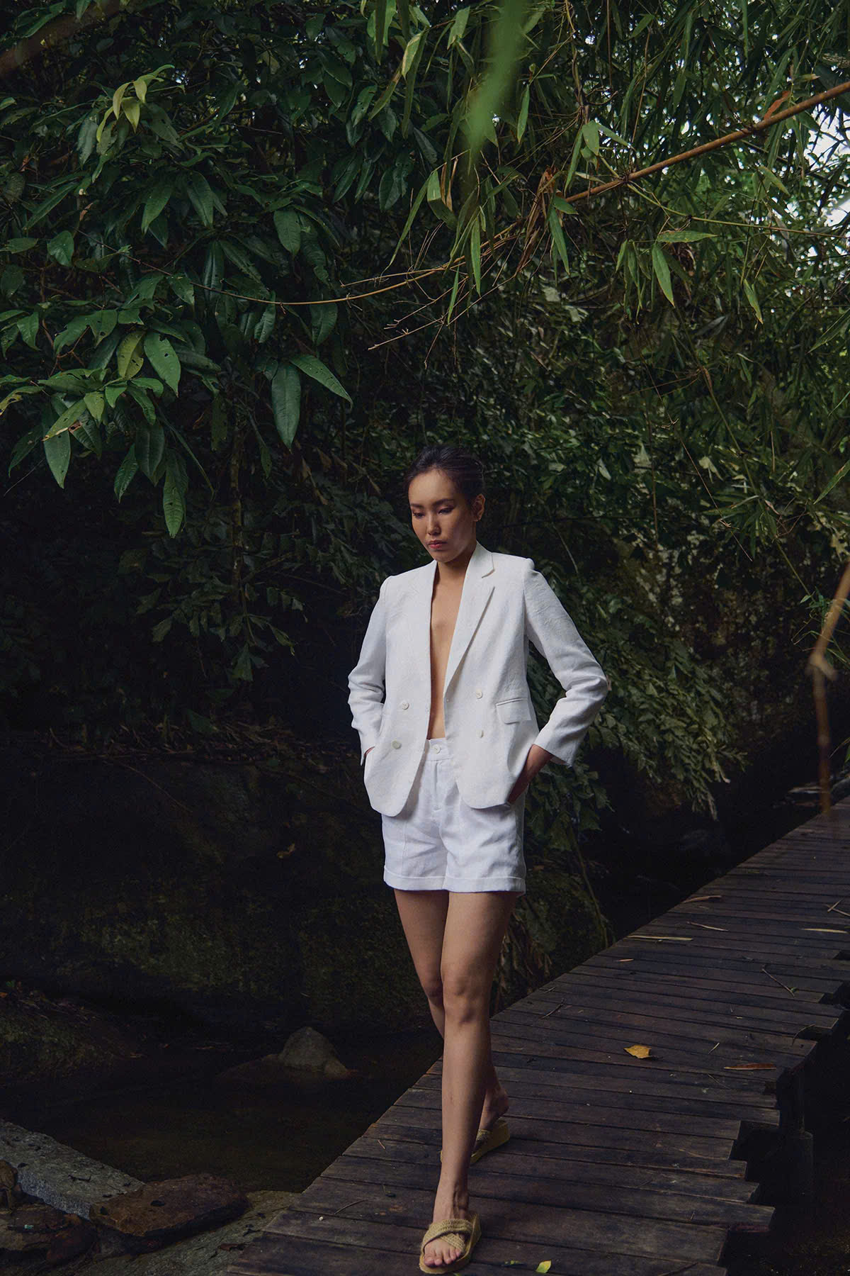 Áo Vest Blazer Nữ Linen Trắng Thanh Lịch, Áo Khoác Blazer Linen An Nam Top169