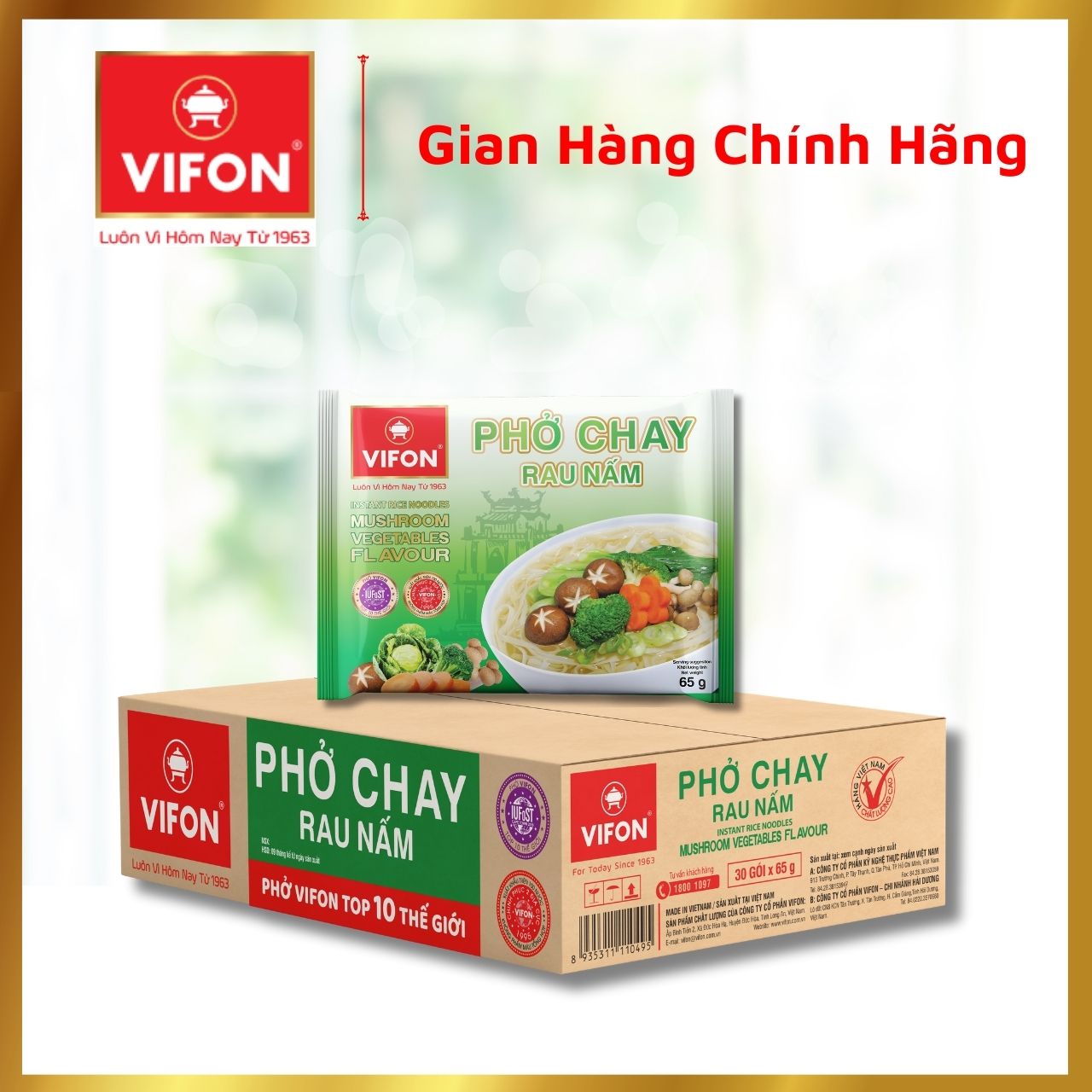 Thùng 30 Phở Chay Rau Nấm VIFON (65g / Gói)