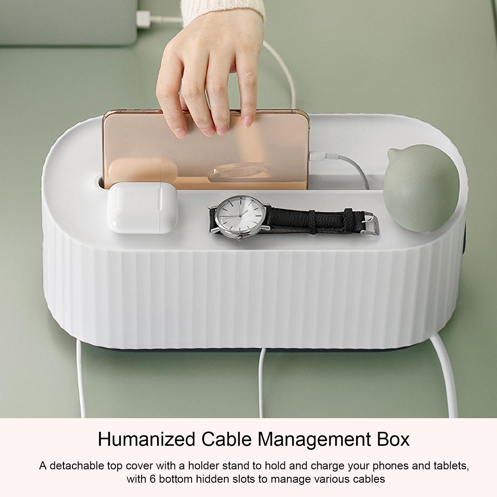 Cable Management Box with Phone Holder Lid Desk Wire Organizer Power Strips Protector Cord Hider Box Cord Organizer