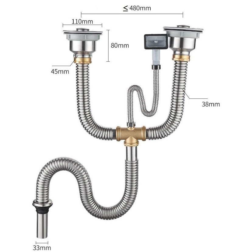 Bộ xi phông thoát chậu rửa bát , chất liệu inox 304