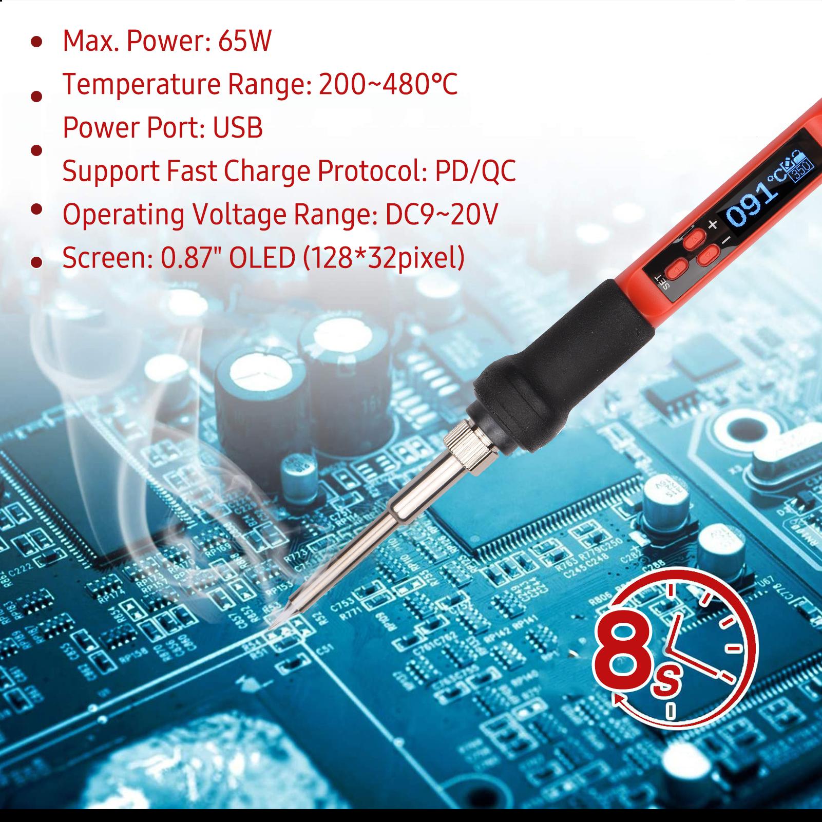 68W USB Digital Display Soldering Iron Mini Portable Welding Tool Adjustable Temperature 200~480℃ Soldering Pen for Electronic Works and Repairs