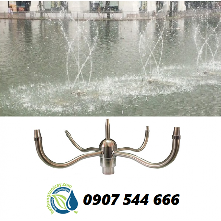 Đầu phun nước múa 5 tia xoay tròn tự động phi 48mm