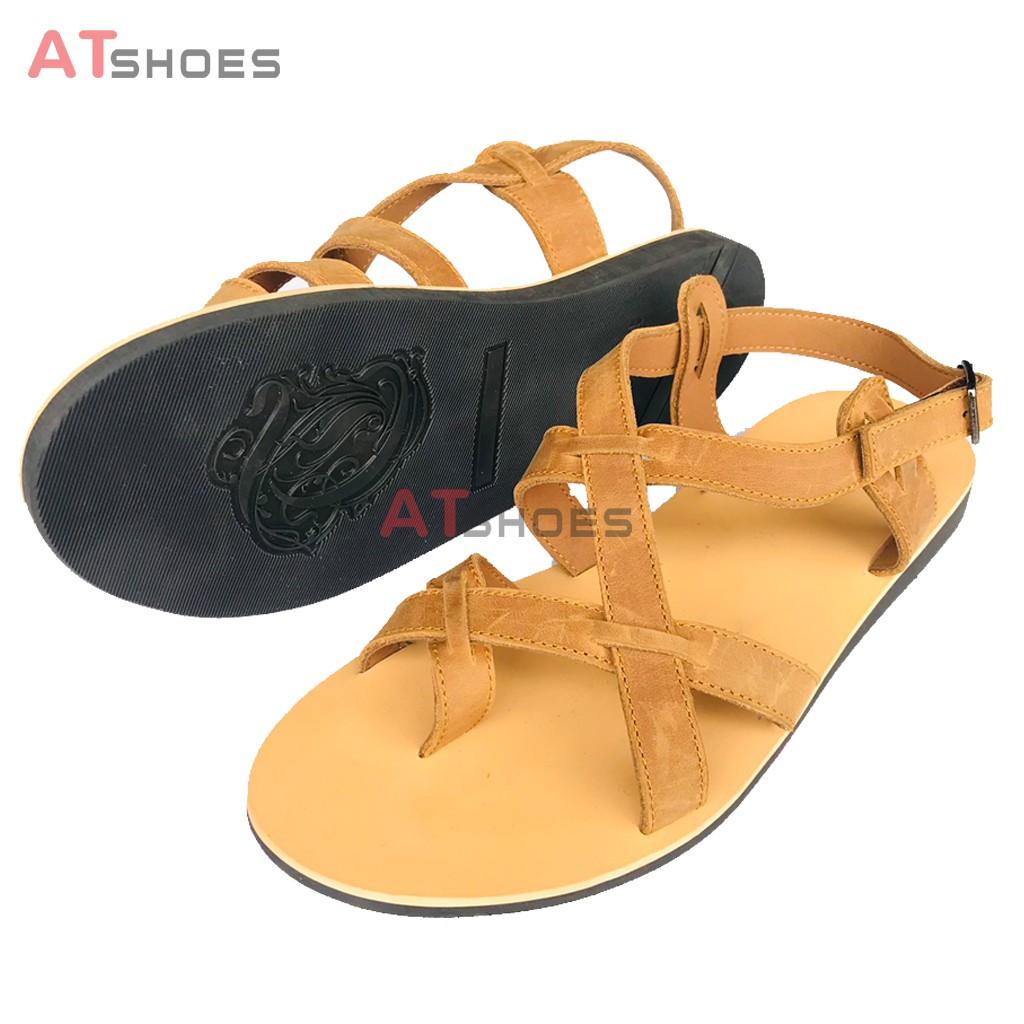 Dép Sandal Unisex Cc Da Bò - Sandal Xỏ Ngón Nam Nữ Trẻ Trung Đế Caosu Chống Nước Atshoes XDSGNAU22